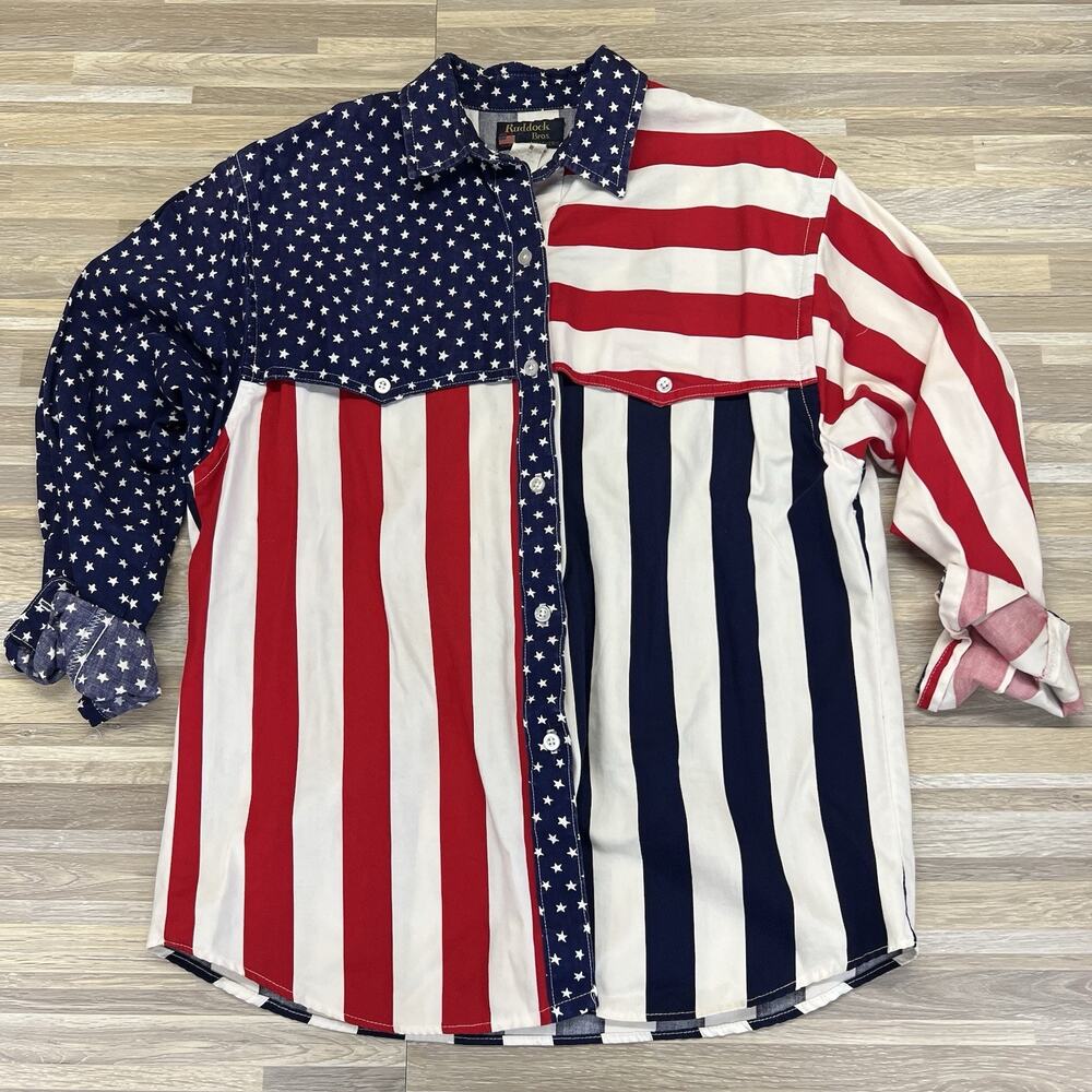 VTG Ruddock Western American Flag Button Up Shirt MADE IN USA Mens Size M - M196